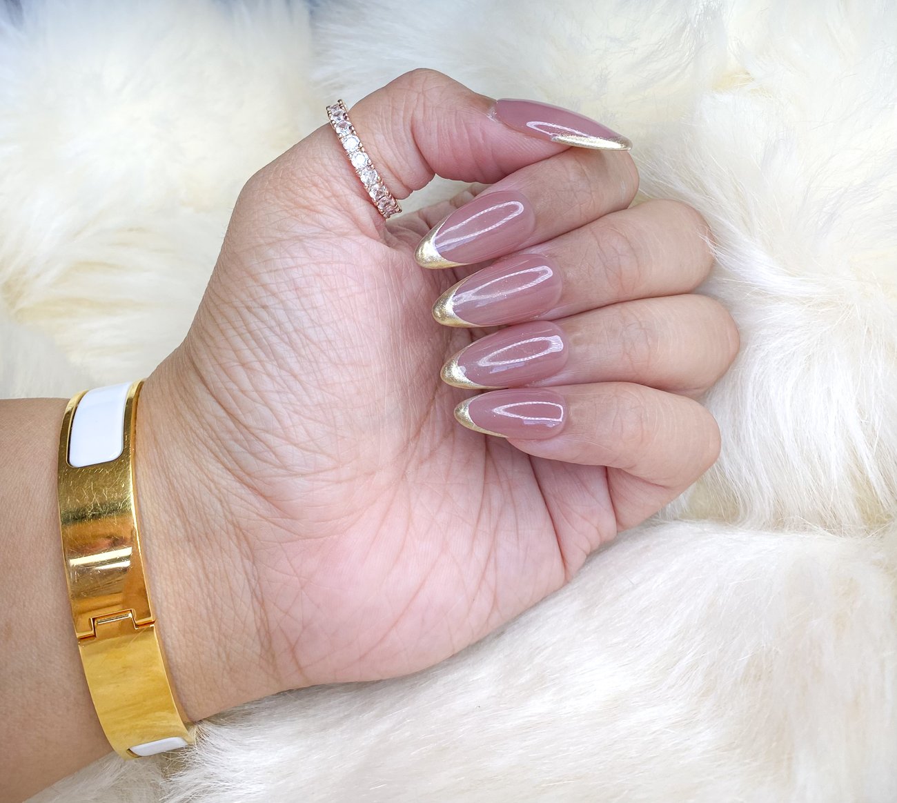 Gold French manicure press on nails