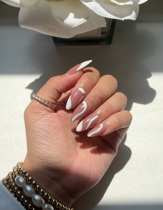 White Swirl press on nails