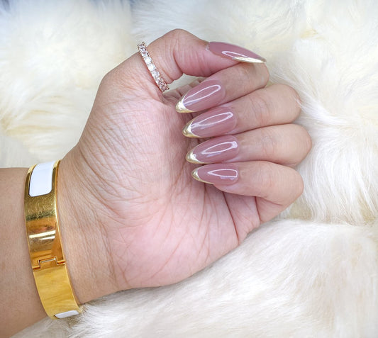 Gold French manicure press on nails