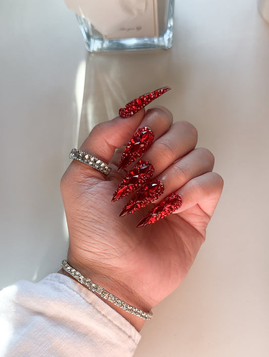 Ruby Red Crystal Luxury Press on Nails